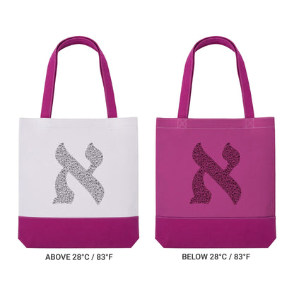 The Aleph Jewish thermochromic tote bag — color-changing Kabbalistic design from the Sefer Yetzirah by JEWTHREADS