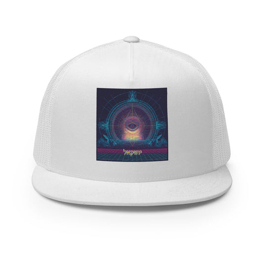 The Merkabah trucker cap featuring Yechezkel's vision — Jewish hat by JEWTHREADS shown front and back