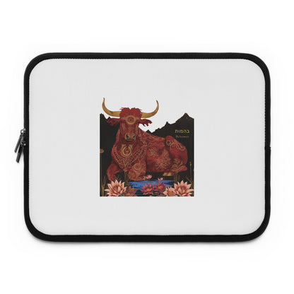 The Behemot Jewish laptop sleeve — red ox with golden horns from Job (Iyov) 40, sovereign of the earth by JEWTHREADS