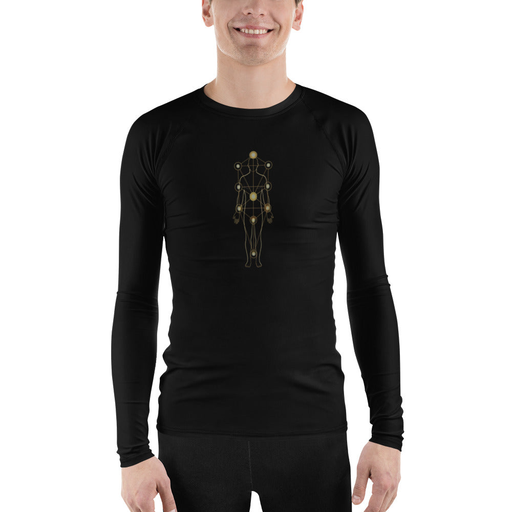Sefirot men's rash guard featuring Kabbalistic tree of life design — Jewish apparel by JEWTHREADS