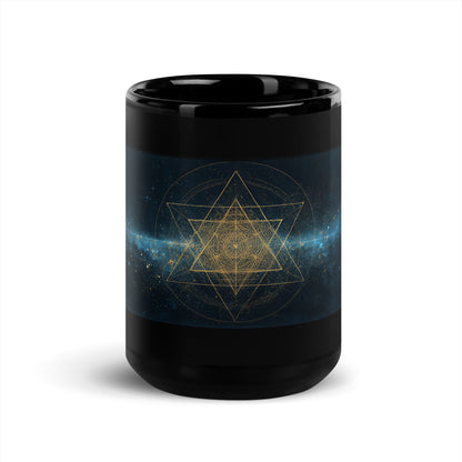 Mug-en David black ceramic Jewish art mug featuring Magen David Star of David design — Jewish gift by JEWTHREADS