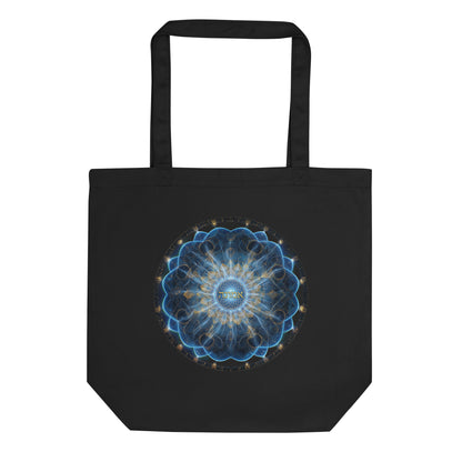 Emunah tote bag in blue featuring Hebrew word for faith — Jewish gift by JEWTHREADS