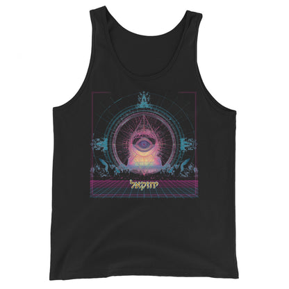 The Merkabah men's tank top in black featuring Yechezkel's vision — Jewish apparel by JEWTHREADS