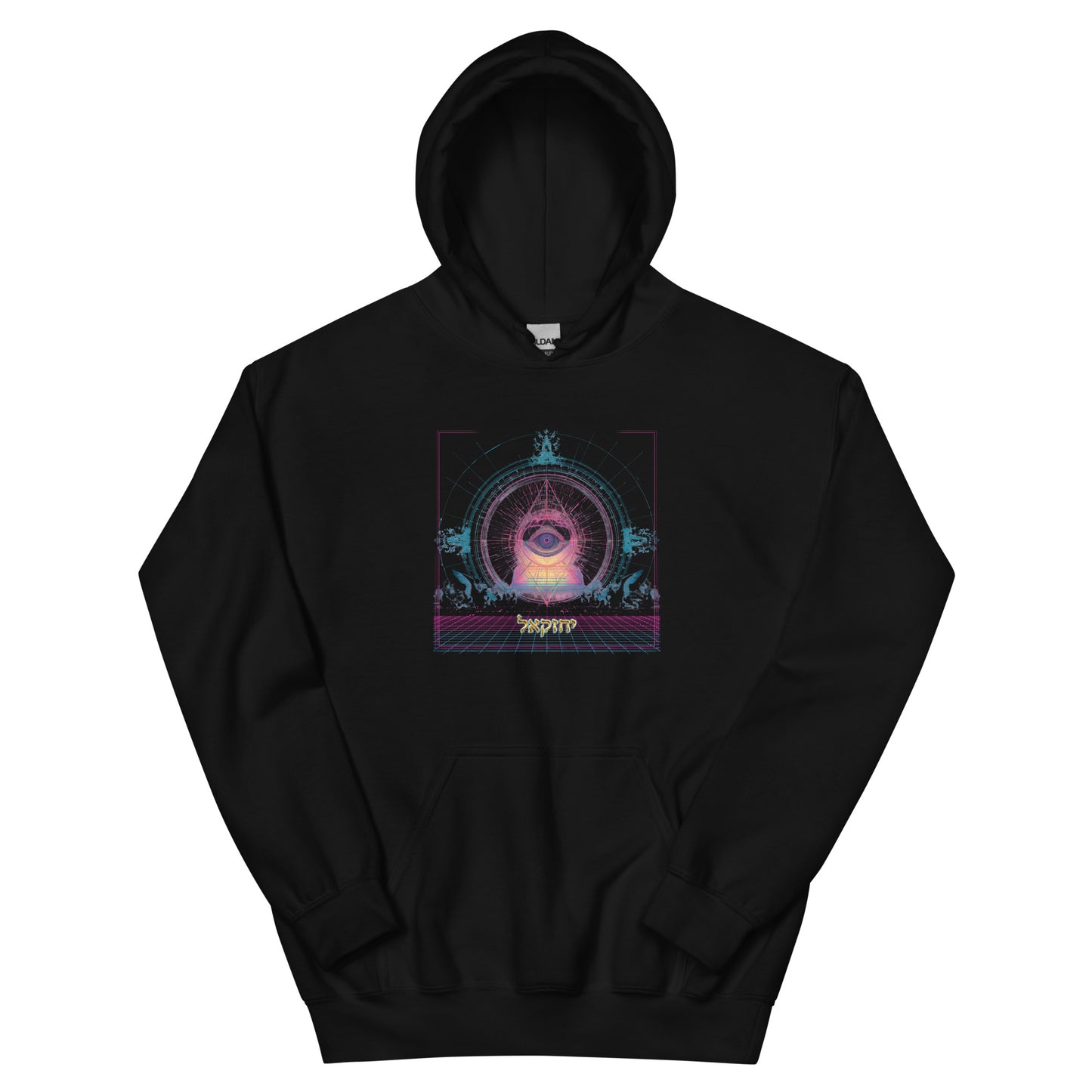 The Merkabah Jewish hoodie in black featuring Yechezkel's vision — Jewish apparel by JEWTHREADS