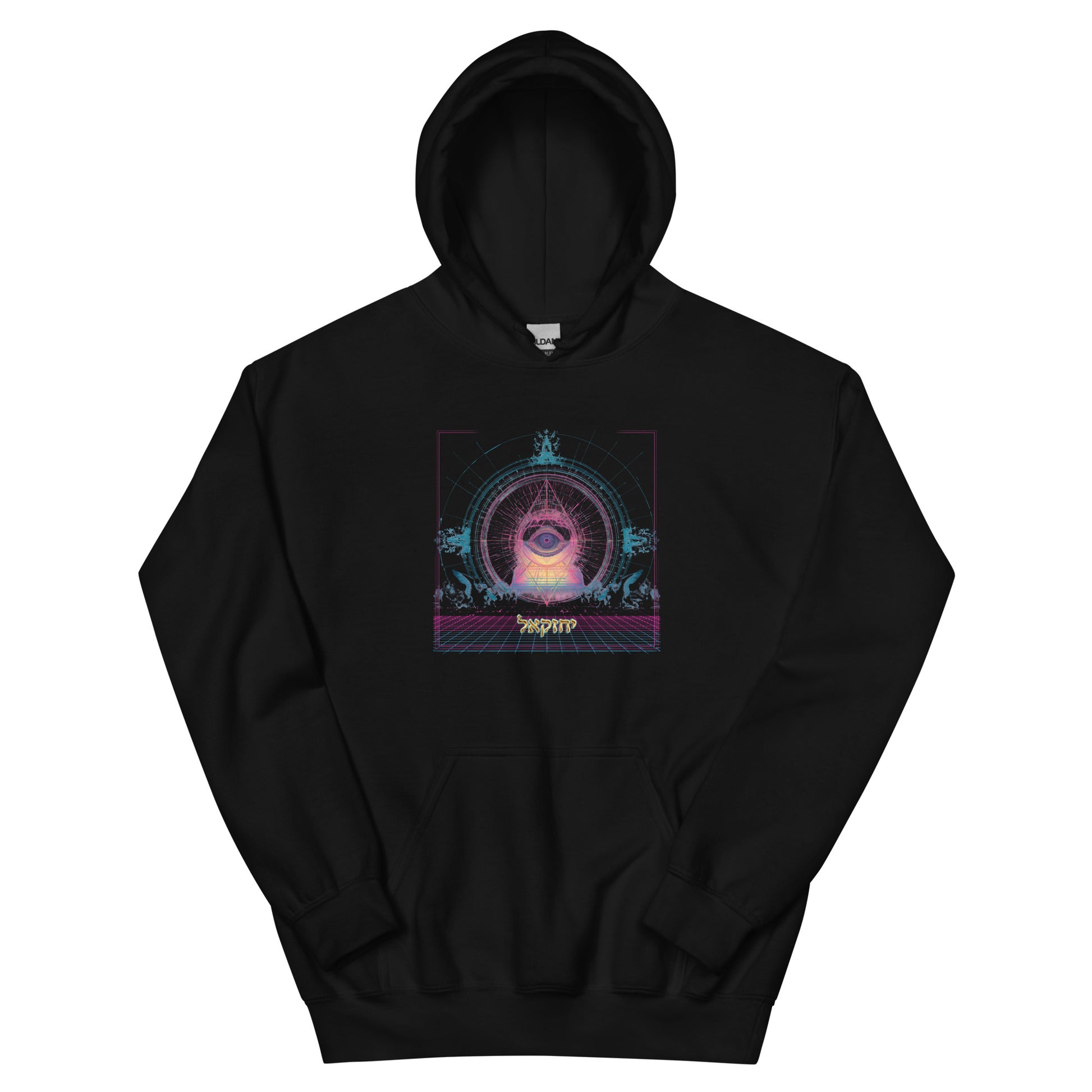 The Merkabah Jewish hoodie in black featuring Yechezkel's vision — Jewish apparel by JEWTHREADS