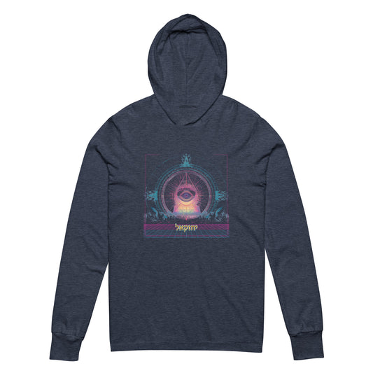 Merkabah Jewish sacred art hooded long sleeve tee 
in navy featuring Yechezkel's vision — JEWTHREADS
