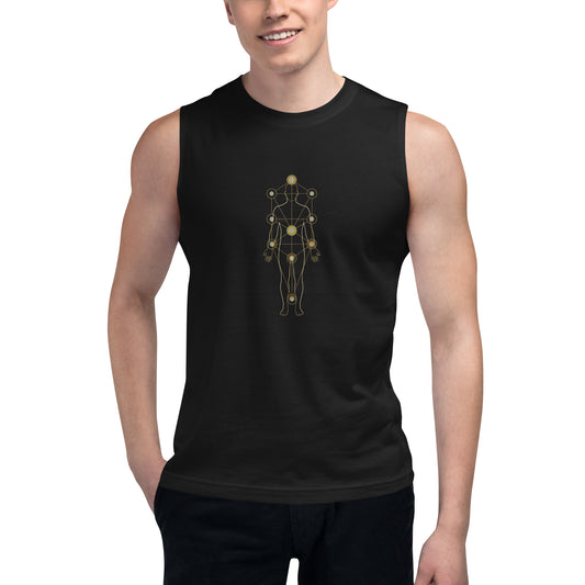 Sefirot muscle shirt featuring Kabbalistic tree of life design — Jewish men's apparel by JEWTHREADS