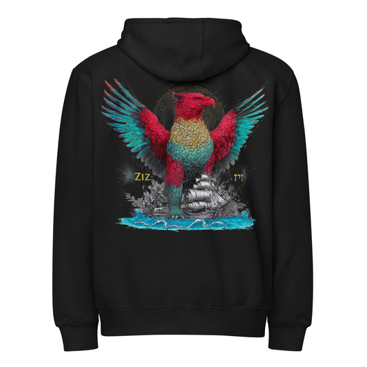 The Ziz full zip hoodie featuring king of all birds from Jewish tradition — Jewish hoodie by JEWTHREADS