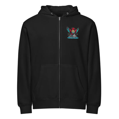 The Ziz Jewish full zip hoodie in black — king of all birds from Jewish tradition by JEWTHREADS