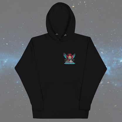 The Ziz Jewish hoodie in black with full front and back design — king of all birds by JEWTHREADS