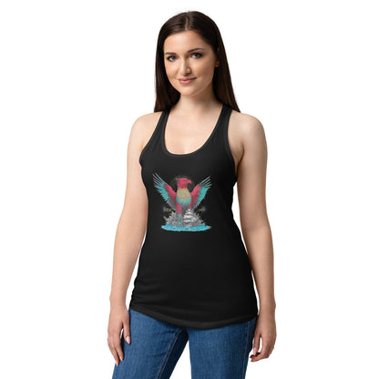 The Ziz women's racerback tank top featuring king of all birds from Jewish tradition — Jewish women's apparel by JEWTHREADS
