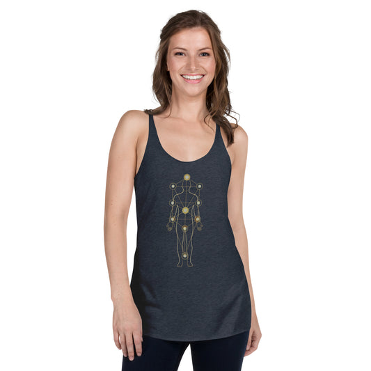 Sefirot racerback tank featuring Kabbalistic tree of life design — Jewish women's apparel by JEWTHREADS