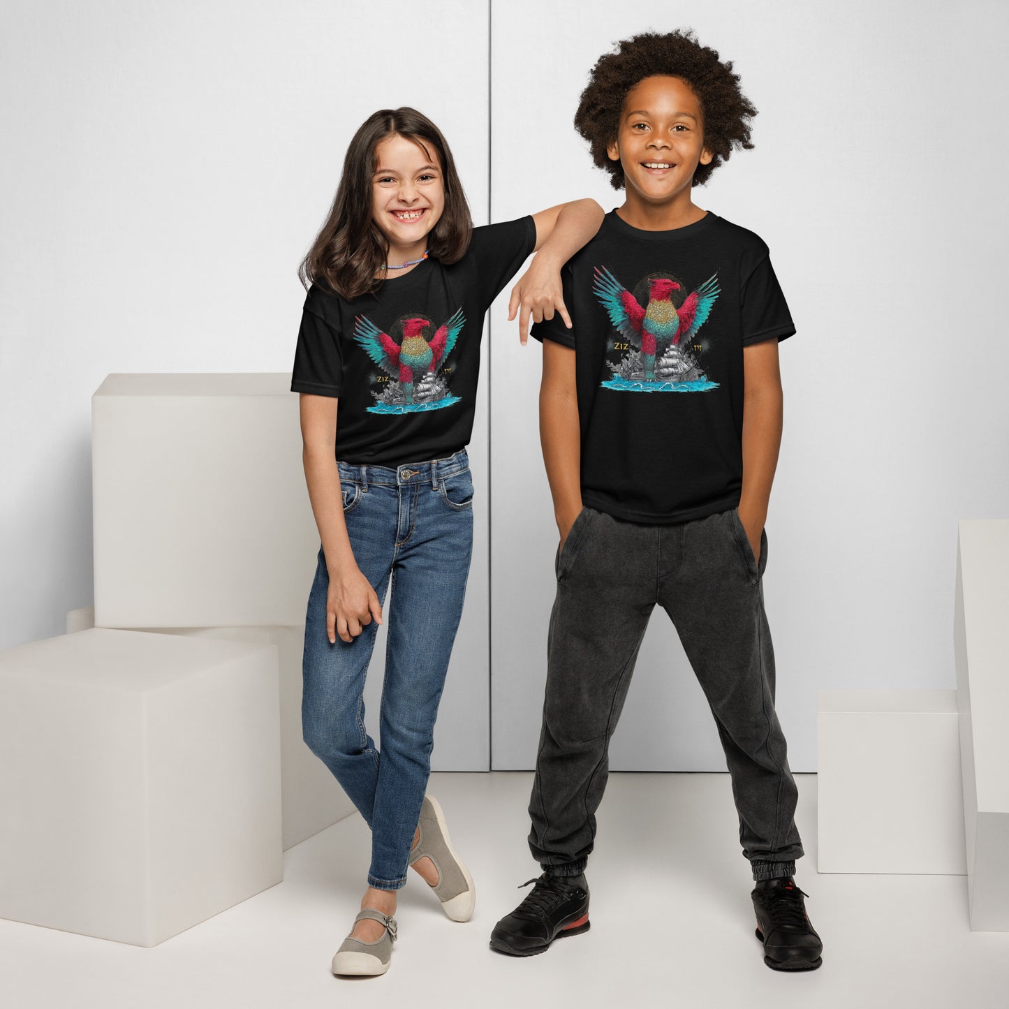 The Ziz youth t-shirt featuring king of all birds from Jewish tradition — Jewish kids shirt by JEWTHREADS